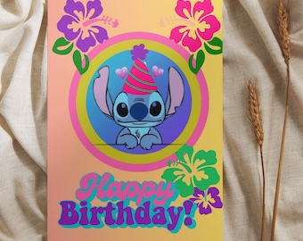 Adorable Lilo and Stitch Birthday Card SVG - Printable PDF - Etsy