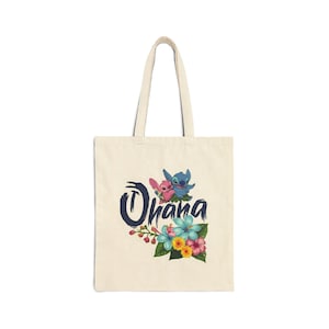 Stitch Ohana Tote Bag - Cute Disney Character Printed Canvas Shopping Bag, Reusable Grocery Bag, Stitch Fan Gift, Lilo and Stitch Gift,