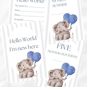 Cartes bébé imprimables étape - adorable suivi mensuel, souvenir de bébé, ballon bleu, cartes de première année, cartes mémoire, téléchargement immédiat