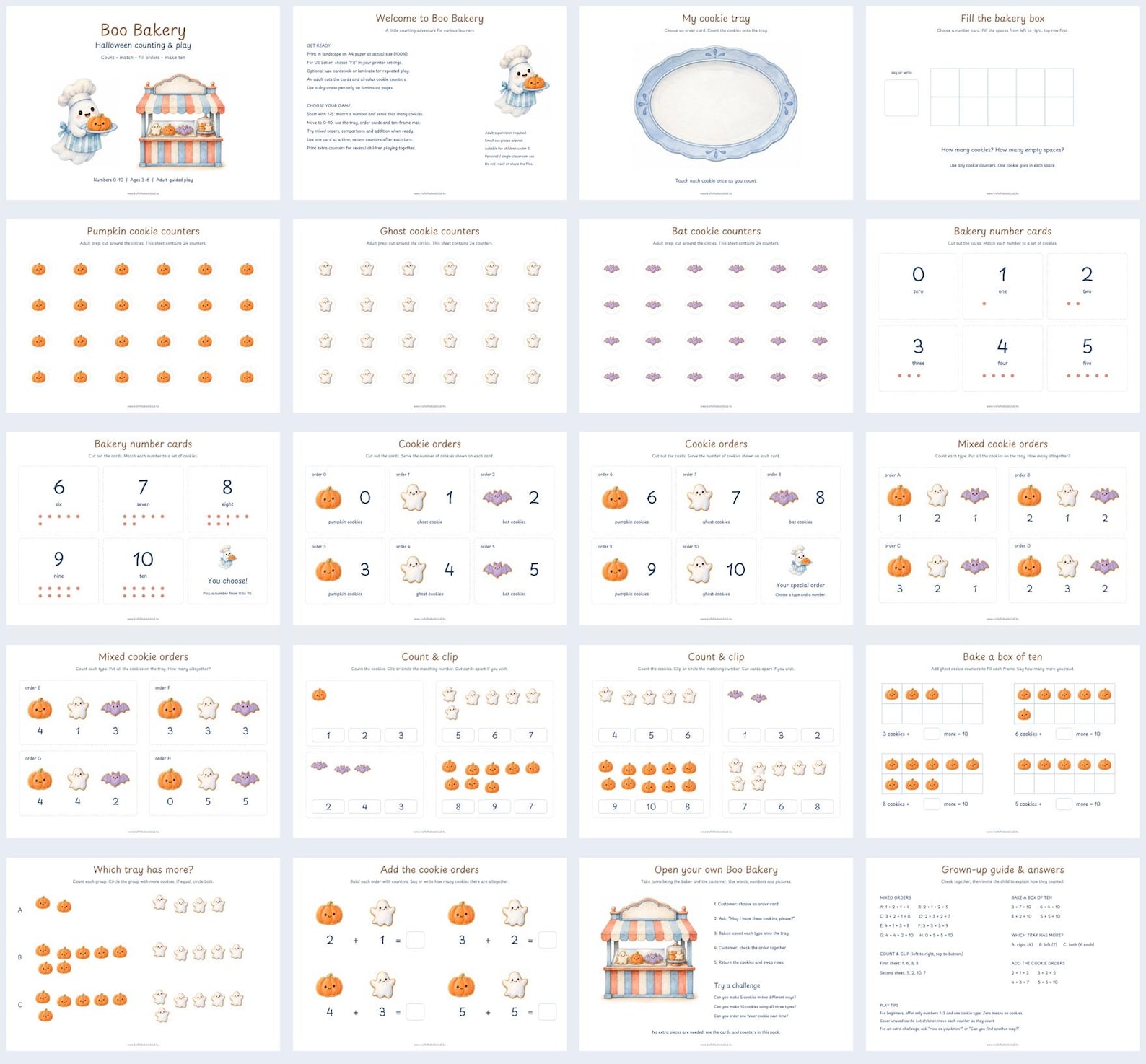 Boo Pdf Halloween Counting Game Printable, Boo Bakery Cookie Math Activities ...