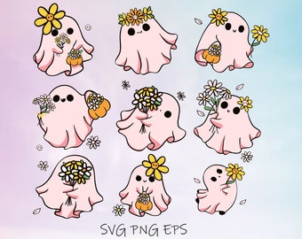 Lindo fantasma de flor SVG, fantasmas espeluznantes de Halloween (PNG, EPS)