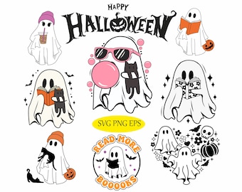 Simpatico fantasma che legge PNG, design di sublimazione di Halloween