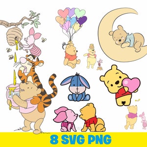 Baby Winnie the Pooh PNG Bundle: Tigger, Eeyore, Piglet (Easy to Cut)