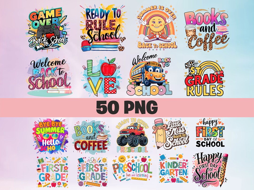 Retro Teacher Png Bundle: Back to School Sublimation Designs (50 PNG ...