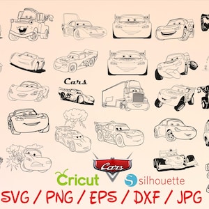 Cars SVG, Cars Clipart, Cars Outline, Planes and Cars Birthday Bundle, Instant Download, Instant Download Lightning Mcqueen Mater