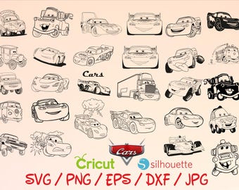 Paquete de imágenes prediseñadas SVG de Cars: Contorno de Rayo McQueen Mater (descarga instantánea)