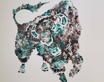 Buffalo Part of a series I call "Crystal Menagerie" Acrylic, abstract, incredible wall art Western Plains Wall Art bold teal exciting