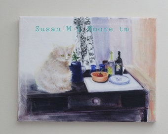 Wall Art, Cat, Kitchen, Dining, Wine, Still Life,