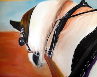 Horse Draft Horse Large Over sized Art Pastoral Painting Farm Plow Vanner Horse Lover