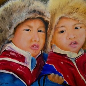 Wall Art Children of Tibet Painting Horses OOAK Oils Tibetan Portrait Now new lower price image 2