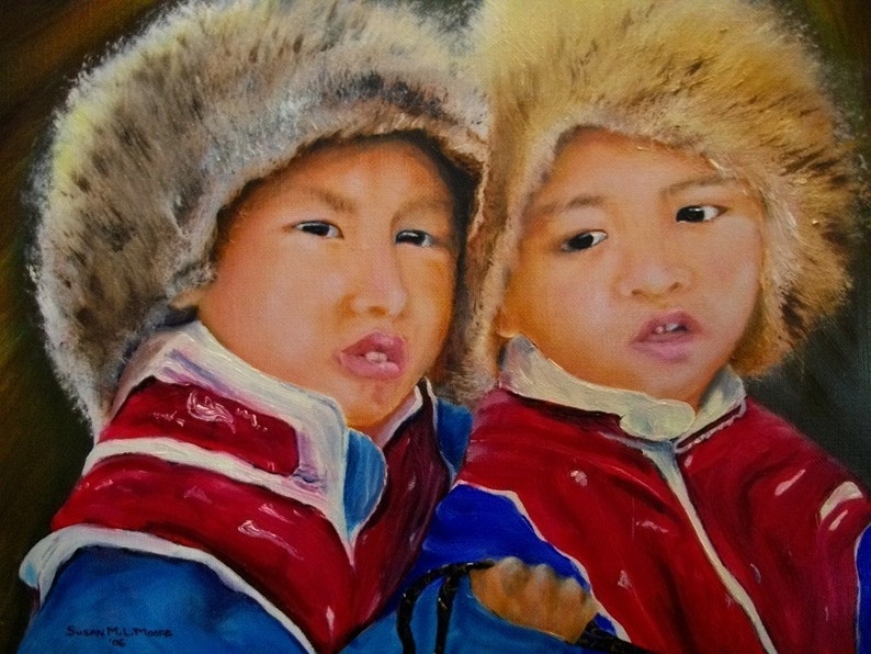 Wall Art Children of Tibet Painting Horses OOAK Oils Tibetan Portrait Now new lower price image 2