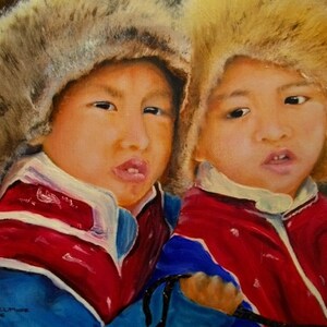 Wall Art Children of Tibet Painting Horses OOAK Oils Tibetan Portrait Now new lower price image 1