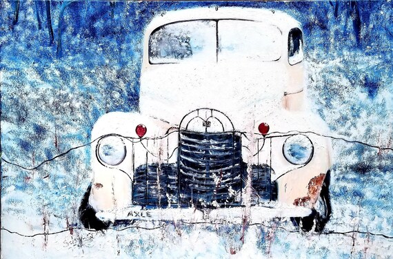 Art Old Truck Car Vintage Rusty Large Painting Truck Snow Etsy