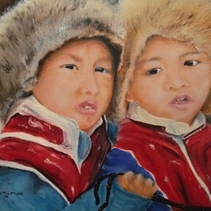 Wall Art Children of Tibet Painting Horses OOAK Oils Tibetan Portrait Now new lower price image 3