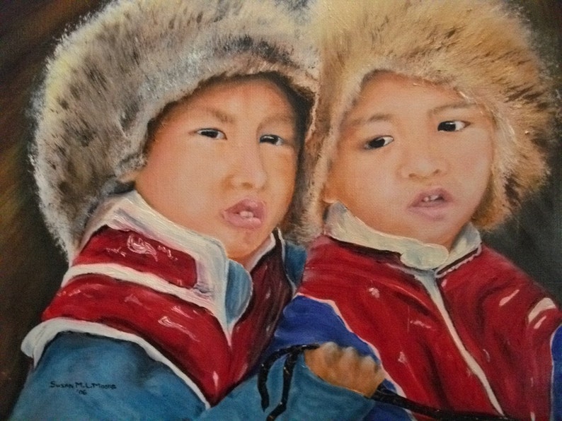 Wall Art Children of Tibet Painting Horses OOAK Oils Tibetan Portrait Now new lower price image 3