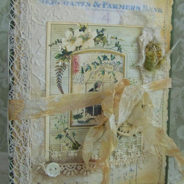 Handmade Junk Journal Pieces of the Past Honored Memories Seneca Pond Vintage Style Mixed Media Writing Journal Mothers Day Birthday Gift