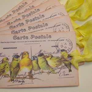 Bird Tags French Vintage Style All Occasion Wish Tags Gift Tags Yellow Birds Set of 6 or 9