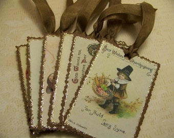 Thanksgiving Tags - Vintage Style - Set of 6