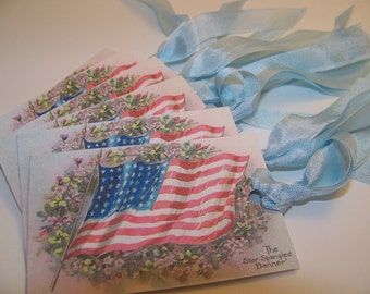 Patriotic Tags 4th of July Tags Independence Day Tags Americana Tags Vintage Style Gift Tags Ellen Clapsaddle Tags - Set of 6 or 9