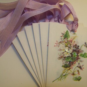 Floral Tags Violets Tags Shabby Vintage Style All Occasion Tags Place Card Favor Tags Set of 6 or 9