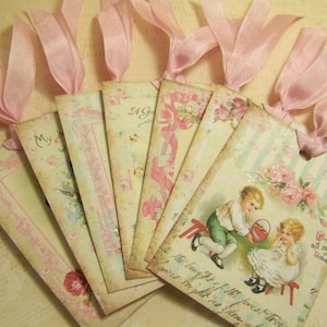 Valentines Day Tags Shabby Vintage Cottage Chic Style Set of 7