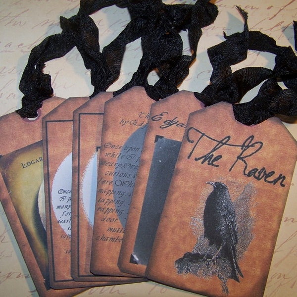 Edgar Allan Poe Vintage Style Halloween Tags - Set of 6