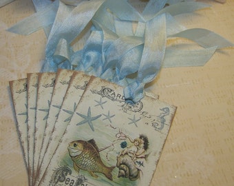 Summer Tags Sea Fairies Tags Fairy Tags Vintage Style Journaling Cards Junk Journal Supplies Set of 6 or 9