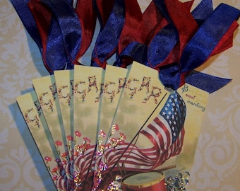 July 4th Tags Patriotic Tags Patriotic Decoration Vintage Style 4th of July Tags Americana Tags Set of 6 or 9