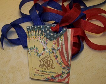 4th of July Tags Patriotic Tags Americana Favor Tags Red White Blue Journaling Cards Junk Journal Supplies Vintage Style - Set of 6 or 9