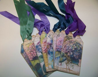 Floral Tags All Occasion New 2023 Hydrangea Tags Handmade Vintage Collage Style Set of 8