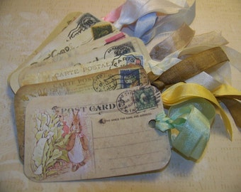 Peter Rabbit Tags - Beatrix Potter Tags - Baby Tags - Wish Tags - Children's Birthday Party Tags - Vintage Collage Style - Set of 8