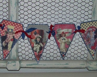 4th of July Americana July 4th Handmade Vintage Style Banner