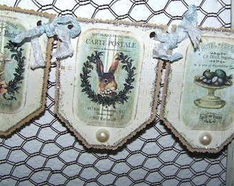Easter Banner Shabby Vintage Style Handmade Garland Bunting