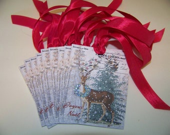 Christmas Reindeer Tags New 2023 Christmas Decoration Christmas Junk Journal card Set of 6 or 9