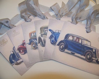 Tags for Men -  Classic Car Tags -  Vintage Style - Set of 6