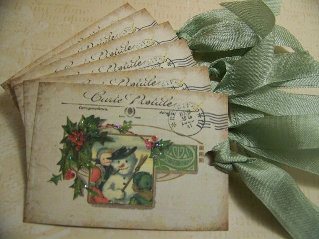 Christmas Tags Vintage Style Snowman Tags Handmade Christmas Favors ...