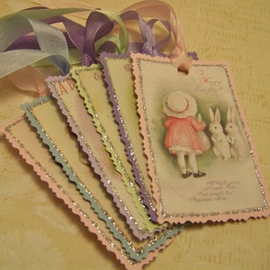 Easter Tags Vintage Shabby Style Ellen Clapsaddle Journaling Cards Junk Journal Supplies - Set of 6