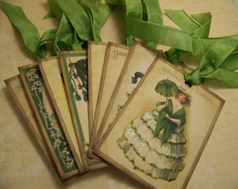 St. Patricks Day Tags St Patricks Party Favors Vintage Style Journal Cards Junk Journal Supplies Set of 8