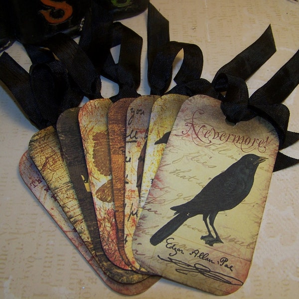 Halloween Tag Edgar Allan Poe Tags Vintage Style Set of 8