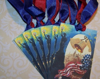 July 4th Tags Vintage Style Patriotic Tags Americana Tags Set of 6 or 9