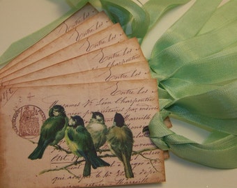 Bird Tags - Vintage French Style - Bird Wish Tags - Set of 6