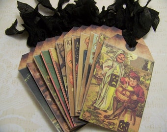 Halloween Tags Vintage Style Halloween Party Favors Halloween Ornaments Decoration Journaling Cards Junk Journal Supplies Set of 12