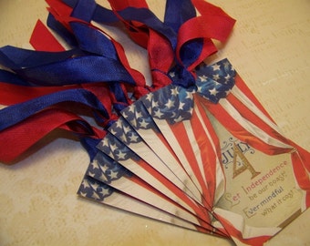 4th of July Vintage Style Patriotic Tags Junk Journal Supplies Journaling Cards Patriotic Ornament Set of 6 or 9