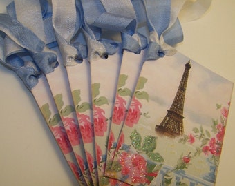 Paris Tags Eiffel Tower Tags All Occasion Vintage French Style Wish Tags Wedding Bridal Shower Mothers Day Set of 6 or 9