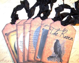 Edgar Allan Poe Vintage Style Halloween Tags - Set of 6