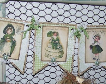 St. Patrick's Day Banner Garland Handmade Vintage Style Decoration