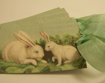 Easter Tags - Easter Rabbit Tags - Vintage Style - A Happy Easter Set of 6 or 9