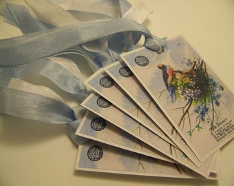 Bird Tags - Shades of Blue - Set of 6