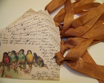 Bird Tags Italian Post Card Tags Favors All Occasion Tags - Set of 6 or Set of 9