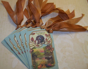 Thanksgiving Tags Thanksgiving Greetings Vintage Style - Set of 6 or 9